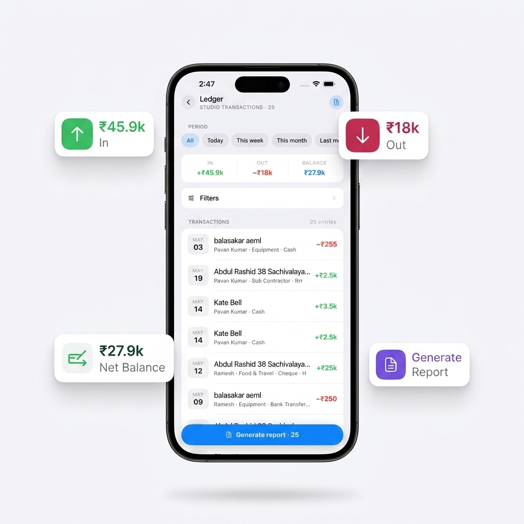 InteriorOS Ledger with real-time financial tracking and report generation