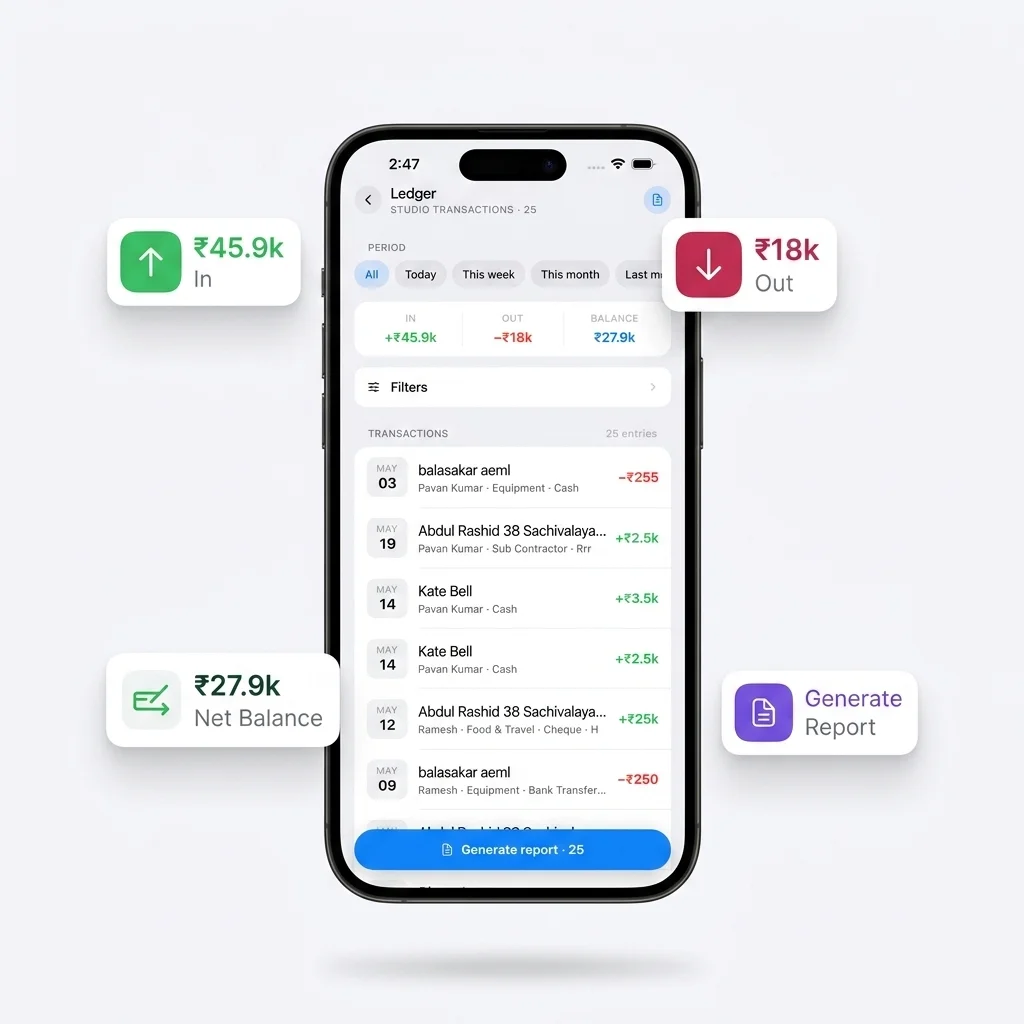 Interior IO Ledger with real-time financial tracking and report generation