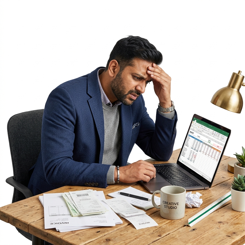 Studio owner frustrated with Excel budget spreadsheets and scattered invoices